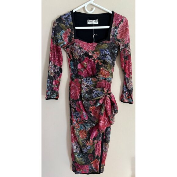 CHIARA BONI La Petite Robe NWT  Cesarima Floral Sequined Midi Dress Size 2 - Picture 4 of 17